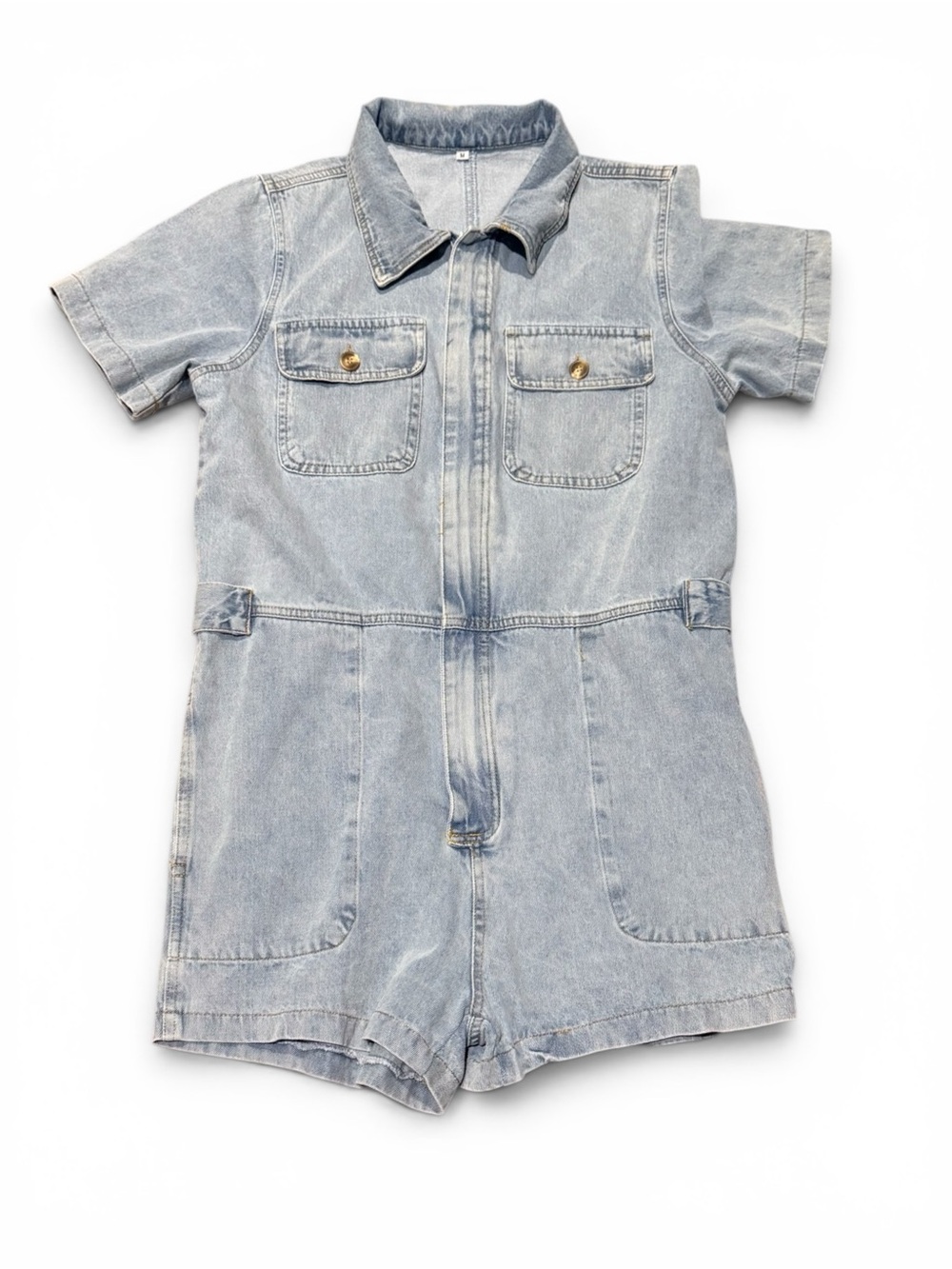 Light Wash Denim Romper - Short Sleeve
